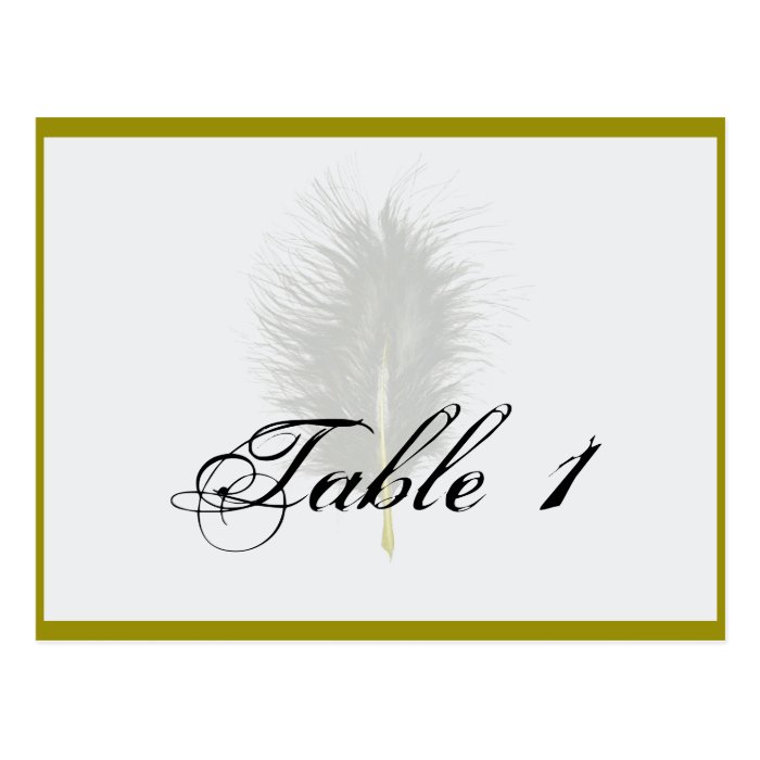 Gold White Marabou Feather Wedding Table Number Postcards