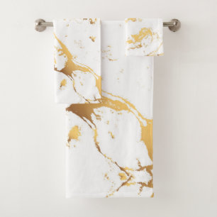 Gold White Marble AcrylicPainting The Abstract Art Bath Towel Set