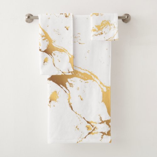 Gold White Marble AcrylicPainting The Abstract Art Bath Towel Set