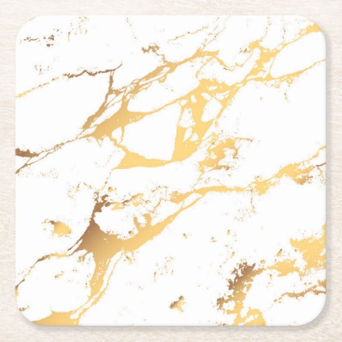Gold White Marble AcrylicPainting The Abstract Art Square Paper Coaster