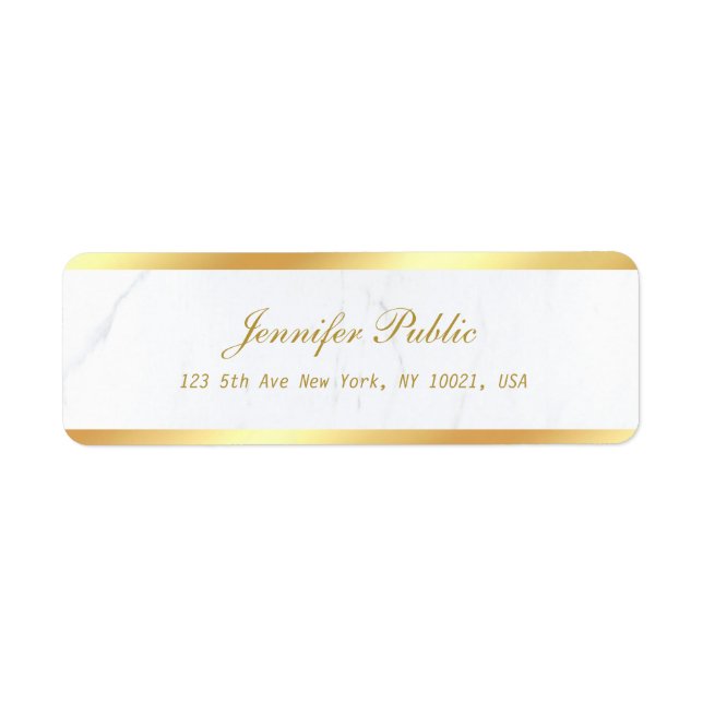 Gold White Marble Calligraphic Script Text Elegant Label (Front)