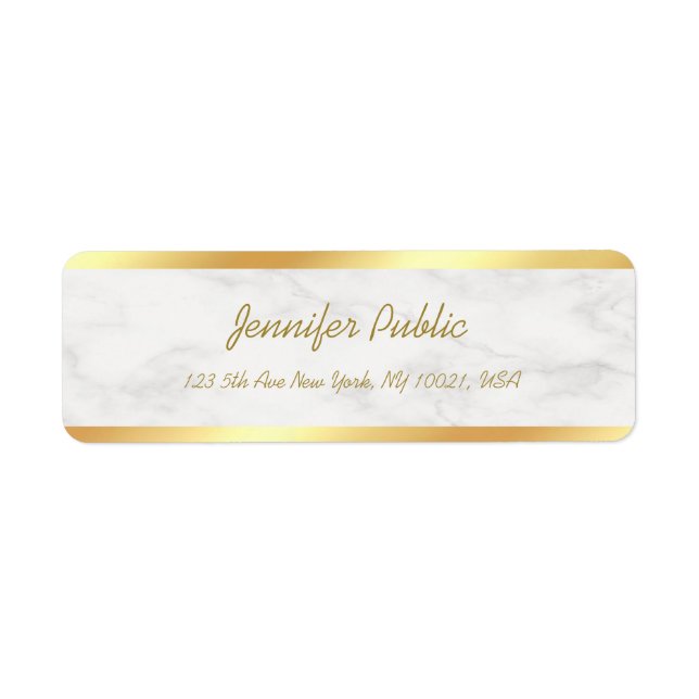 Gold White Marble Calligraphy Script Elegant Cool Label (Front)