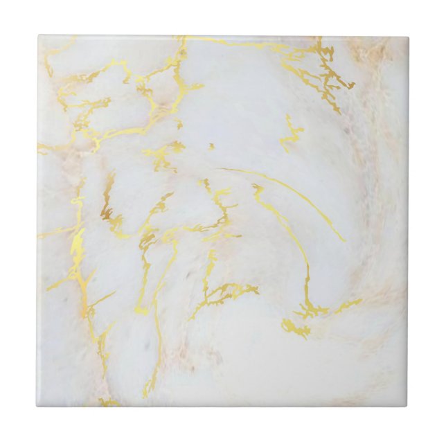 Gold White Marble Customizable Elegant Template Ceramic Tile (Front)