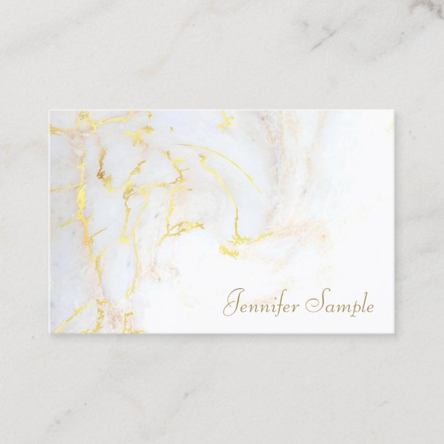 Gold White Marble Elegant Golden Modern Template Business Card (Front)