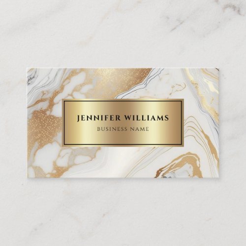 Gold White Marble Elegant Modern Black Business Card