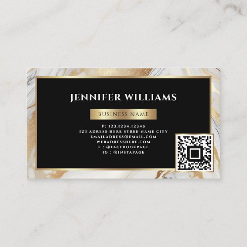 Gold White Marble Elegant QR Code Modern Business Card