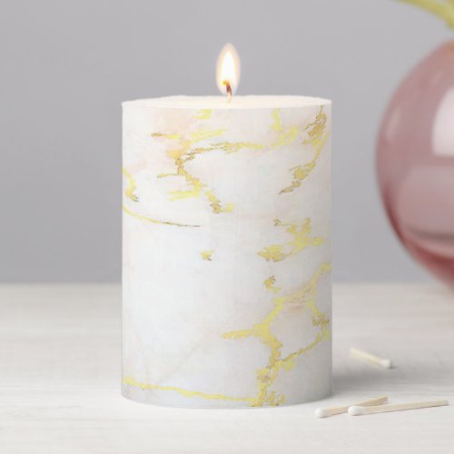 Gold White Marble Elegant Trendy Template Pillar Candle