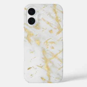 Gold & White Marble Glam Designer Modern Style iPhone 16 Case