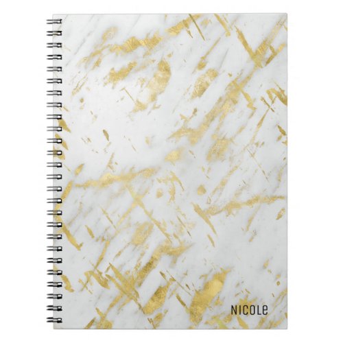 Gold  White Marble Glam Elegant Custom Notebook