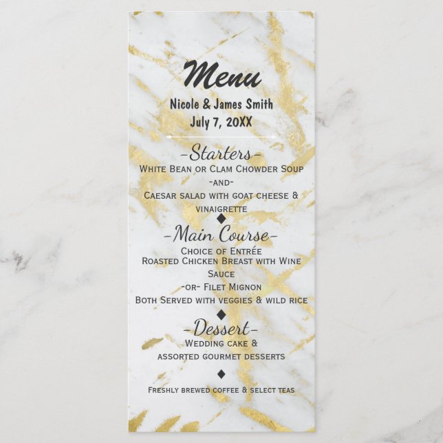 Gold & White Marble Glam Elegant Designer Menu (Front)
