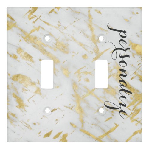 Gold  White Marble Glam Elegant Designer Style Light Switch Cover