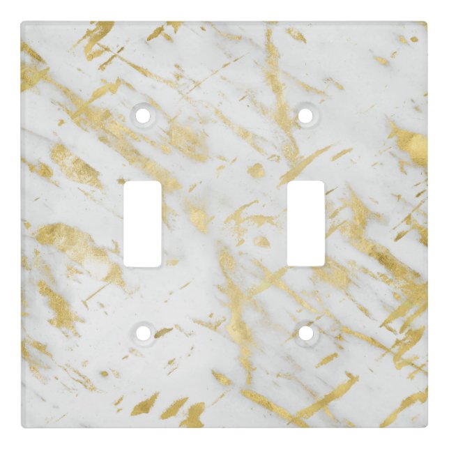 Gold & White Marble Glam Elegant Designer Style Light Switch Cover (Front)