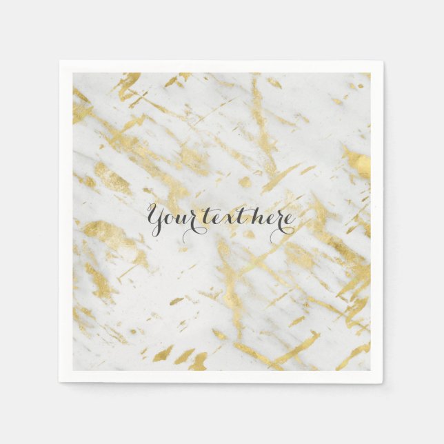 Gold & White Marble Glam Elegant Designer Style Napkins (Front)
