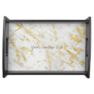Gold & White Marble Glam Elegant Designer Style Serving Tray
