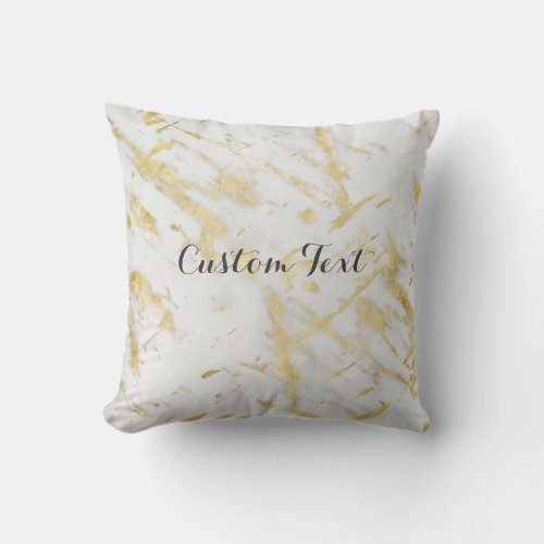 Gold  White Marble Glam Elegant Designer Style Throw Pillow