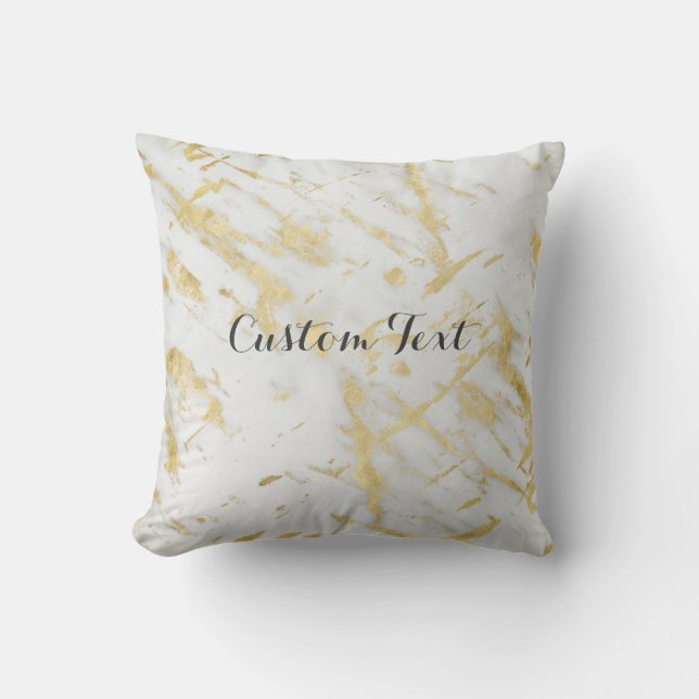 Gold & White Marble Glam Elegant Designer Style Throw Pillow (Front)