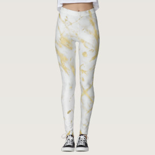 Gold & White Marble Glam Modern Chic Designer Leggings
