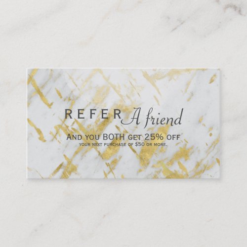 Gold  White Marble Glam Salon Refer a Friend Card