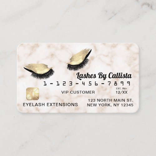 Gold White Marble Glitter Lashes Credit Business Card