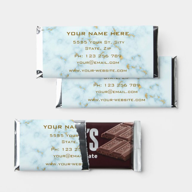 Gold White Marble Golden Text Luxury Promotional  Hershey Bar Favors (Front)