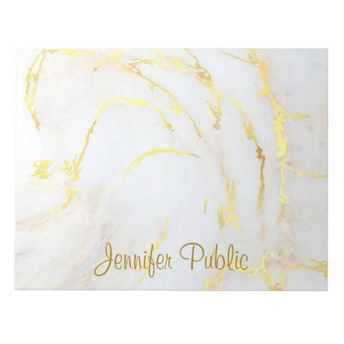 Gold White Marble Hand Script Elegant Template Notepad