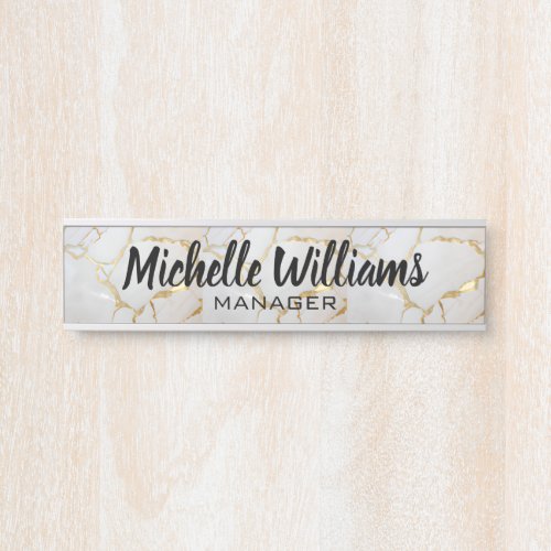 Gold  White Marble Luxury Office Manager Door Sign