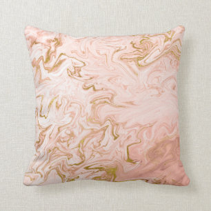 Gold White Marble Stone Coral Pink Rose Peach Throw Pillow