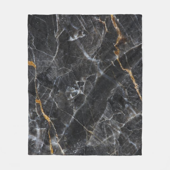 Gold White Marble Texture Design Fleece Blanket (Front)
