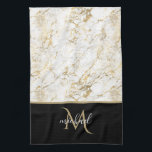 Gold & White Marble with Black Monogram  Kitchen Towel<br><div class="desc">Classic elegant luxury  design featuring  gold & white  marble with monogram. The template has been set up so you just need to add your name to complete the design. Matching accessories in store .</div>