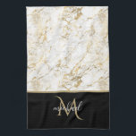 Gold & White Marble with Black Monogram  Kitchen Towel<br><div class="desc">Classic elegant luxury  design featuring  gold & white  marble with monogram. The template has been set up so you just need to add your name to complete the design. Matching accessories in store .</div>