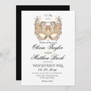 Gold White Masquerade Wedding Invitation
