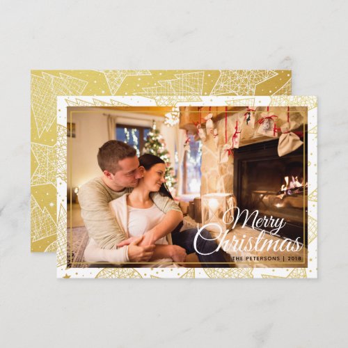 Gold  White Merry Christmas Holiday Family Photo Invitation