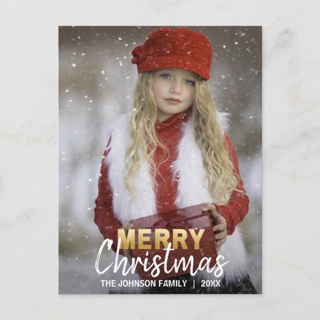 Gold White Merry Christmas Holidays Family | PHOTO Holiday Postcard (Front)
