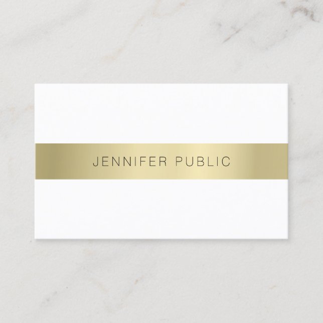 Gold White Minimal Design Elegant Modern Template Business Card (Front)