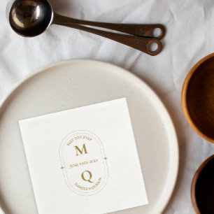 Gold White Minimal Elegant Monogram Wedding Napkins