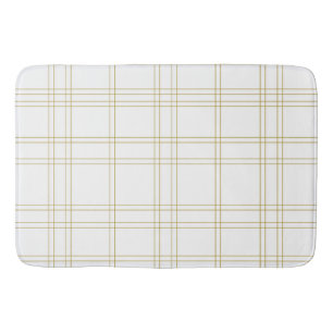 Gold & White Minimal Modern Plaid Clean Pattern Bath Mat