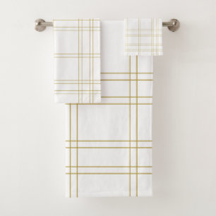 Gold & White Minimal Modern Plaid Clean Pattern Bath Towel Set