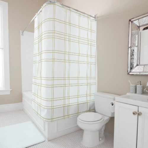 Gold  White Minimal Modern Plaid Clean Pattern Shower Curtain