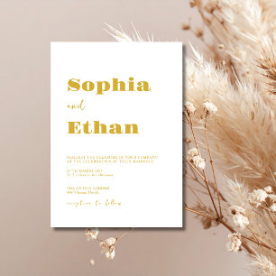 Gold & White Minimalist Clean Modern Wedding Invitation