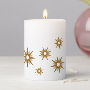 Gold & White Minimalist Starburst Design Pillar Ca Candle
