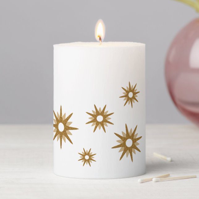 Gold & White Minimalist Starburst Design Pillar Ca Candle (In Situ)