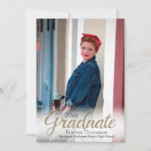 Gold White Mist Photo High School Graduation Invitation