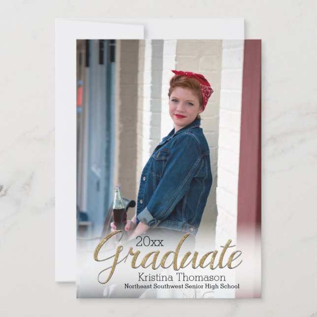 Gold White Mist Photo High School Graduation Invitation (Front)