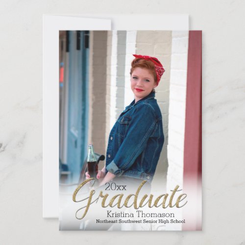 Gold White Mist Photo High School Graduation 5x7 Paper Invitation Card