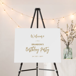 Gold & White Modern Birthday Party Welcome Sign