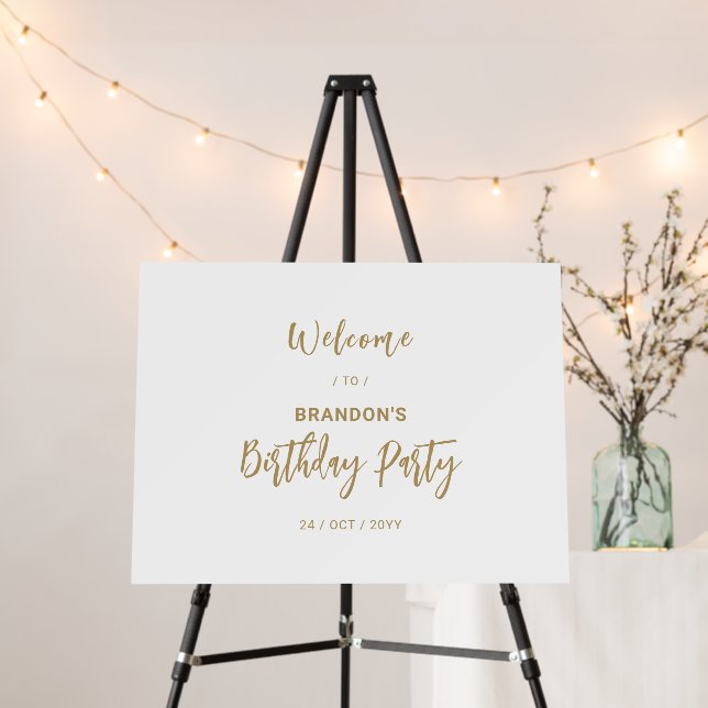 Gold & White Modern Birthday Party Welcome Sign (In Situ (Stand))