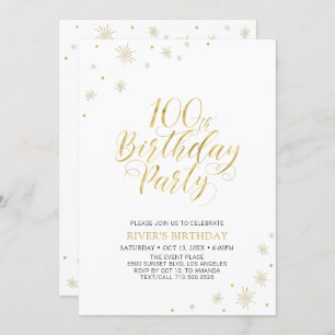Gold & White Modern Chic 100th Birthday Party Invitation