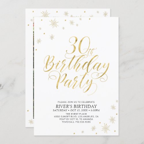 Gold  White  Modern Chic 30th Birthday Party Invitation