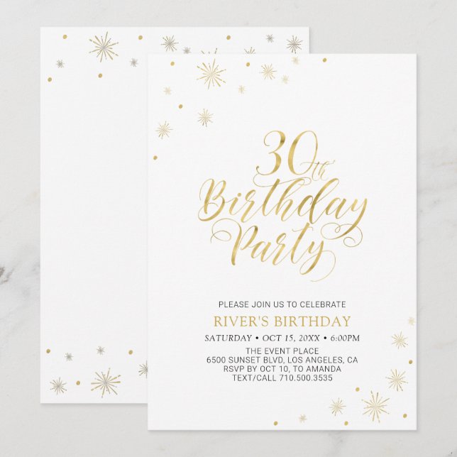 Gold & White | Modern Chic 30th Birthday Party Invitation (Front/Back)