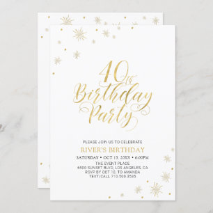 Gold & White Modern Chic 40th Birthday Party Invitation